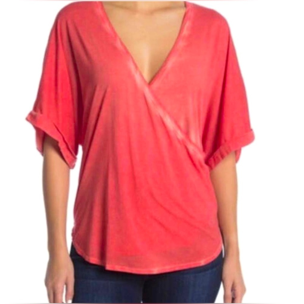 Free people movement Elegant Coral V-Neck Wrap Blouse Sz L